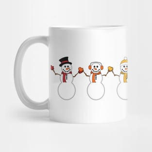 Row of Six LGBTQ Pride Rainbow Snowpeople Winter Design Mug